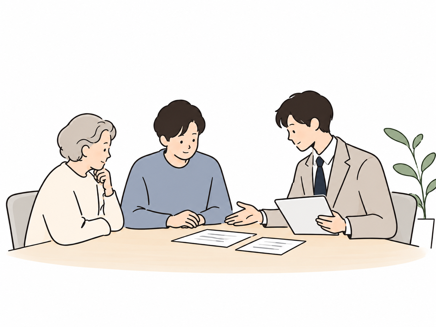 ご夫婦と面談してヒアリングする司法書士